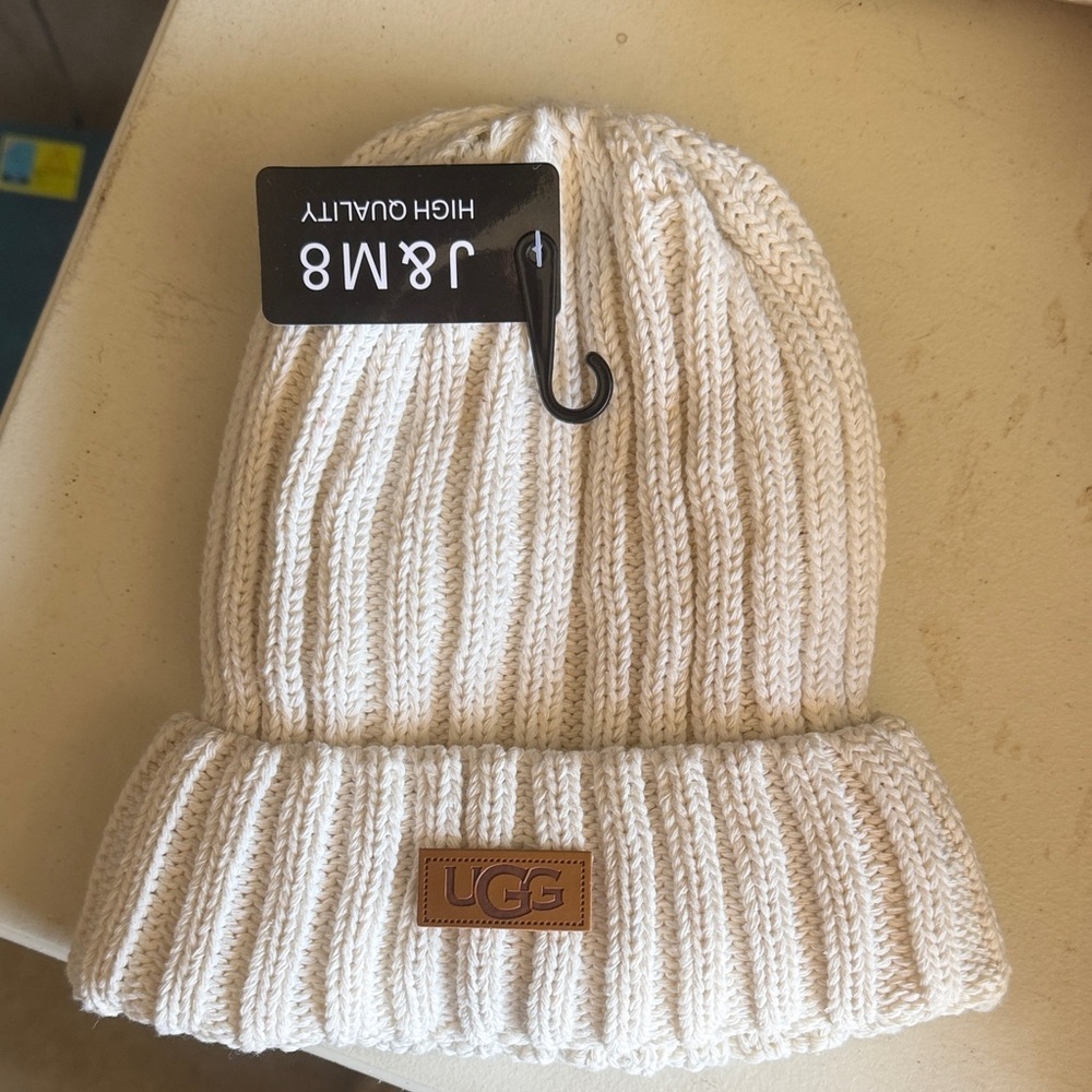 UGG Ivory Ribbed Knit Cuffed Beanie